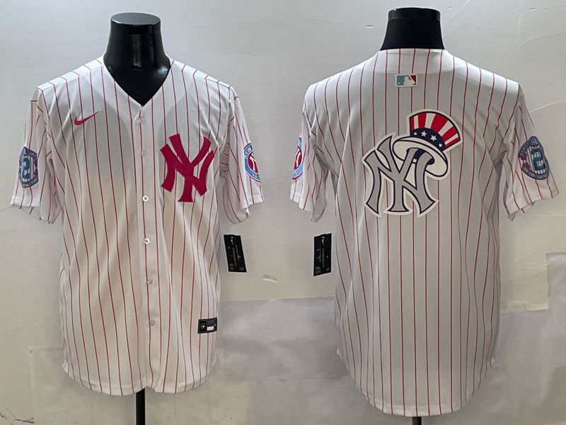 Men New York Yankees Blank White Stripe Jointly Name Nike 2025 MLB Jersey style 16